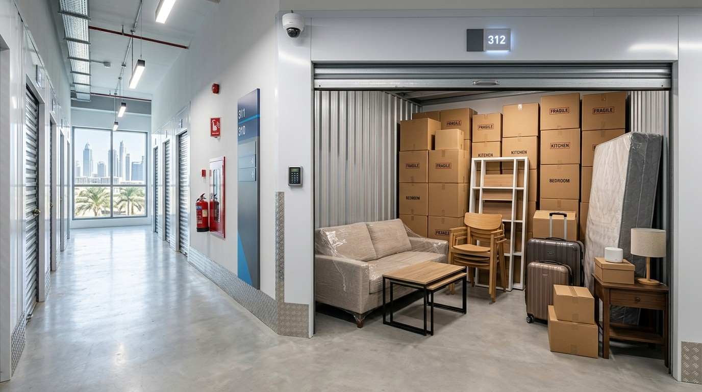 Secure self storage Dubai with household boxes, furniture and personal belongings