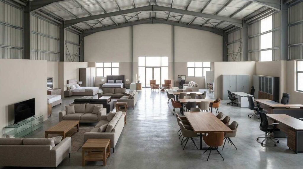 Furniture stored in a Dubai warehouse