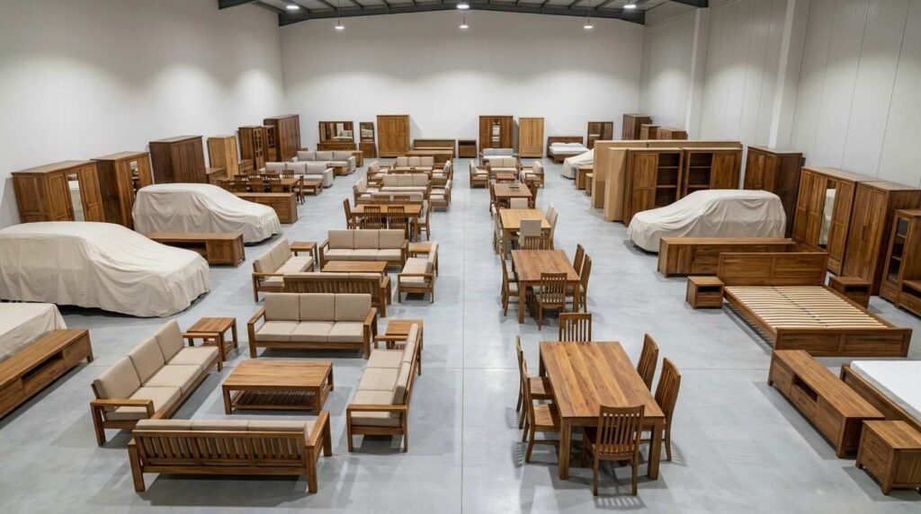 Wooden furniture stored in Dubai facility