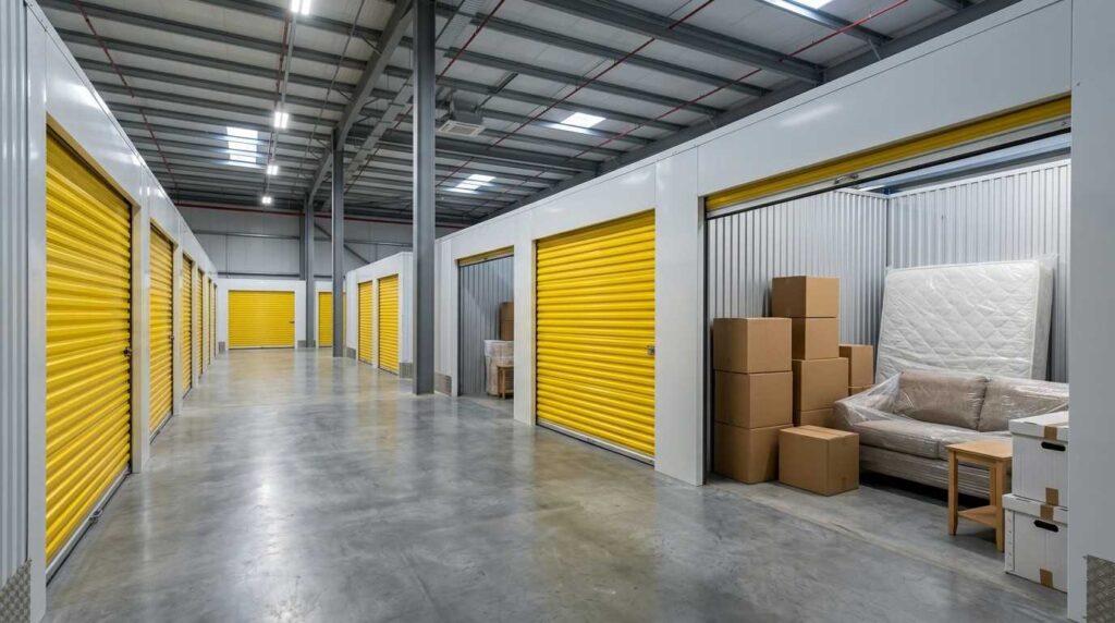 Self storage units in Dubai Al Quoz with neatly arranged furniture and household items.